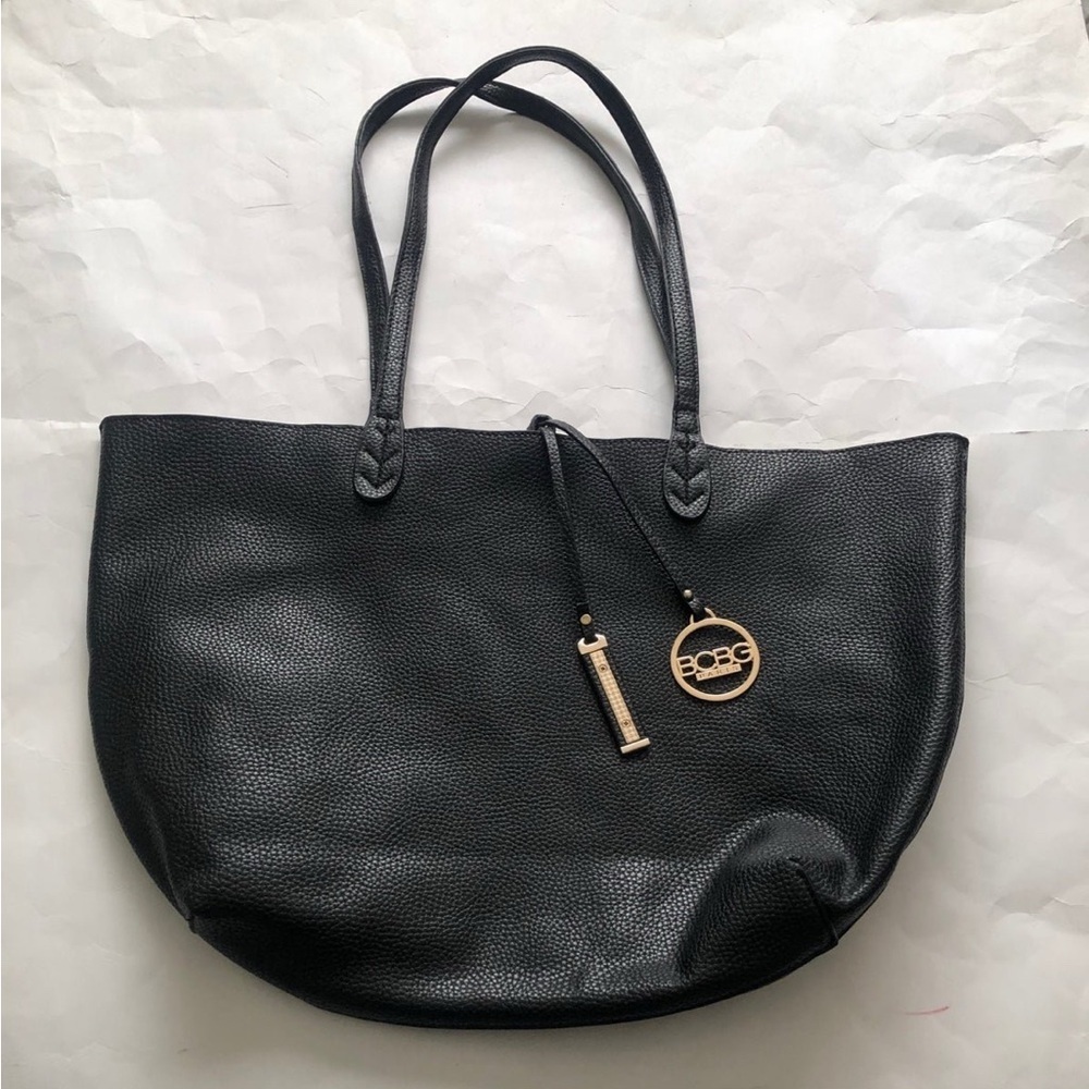 BCBG Large Black Shoulder Tote, Travel Bag, Gold Hardware